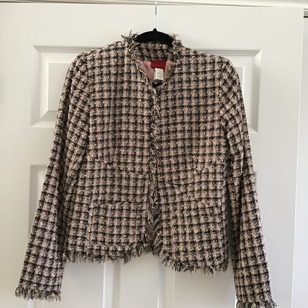 Light pink/grey multi coloured tweed textured jacket size 2